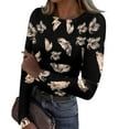 thumbnail image 1 of Going Out Tops for Women Fall Long Sleeve Ribbed Knit Shirts Floral Print Slim Fit Tees, 1 of 2