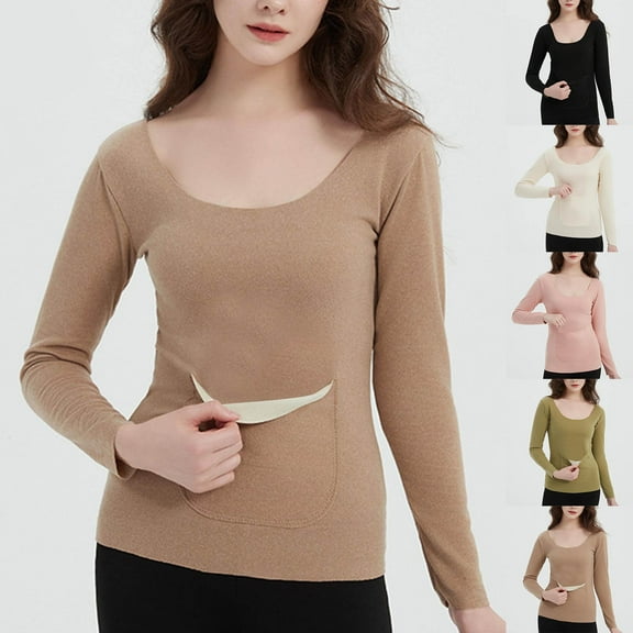 Going Out Tops for Women Fashion Winter Long Sleeve Round-Neck Comfy Solid Regular Tank Tops Casual Tops Trendy Blouses Cute Work Outfits Clothes