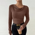thumbnail image 1 of Going Out Tops for Women Long Sleeve Cowl Neck Ribbed Knit Shirts Slim Fit Ruched Basic T-Shirts Coffee XXL, 1 of 6