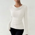 thumbnail image 1 of Going Out Tops for Women Long Sleeve Cowl Neck Ribbed Knit Shirts Slim Fit Ruched Basic T-Shirts White XXL, 1 of 7