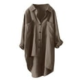 thumbnail image 1 of Going Out Tops for Women Low Plus High Asymmetrical Down Buttons Ladies Clothing,Coffee,2XL, 1 of 2