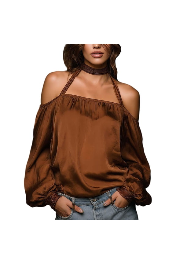 Going Out Tops for Women Off Shoulder Solid Satin Ruffled Elegant Retro Blouse Tops Summer Tops