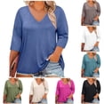 thumbnail image 1 of Going Out Tops for Women Plus Size V-Neck 3/4 Sleeve Solid Color Summer Tops Beach Vacation Clothes Travel Casual Outfits, 1 of 7