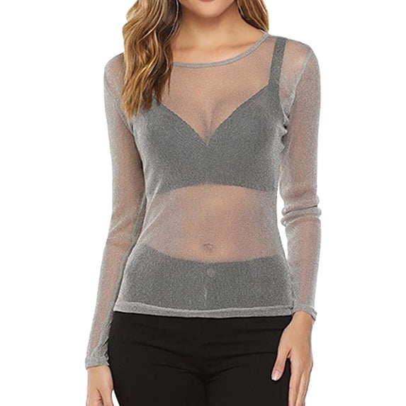 Going Out Tops for Women Sheer Look Long Sleeve Layering Top Blouse Dressy Tops for Women