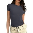 thumbnail image 1 of Going Out Tops for Women Short Sleeve Crew Neck Casual Tight Tops Soft Comfortable Ribbed Blouses for Summer Everyday Wear, 1 of 5