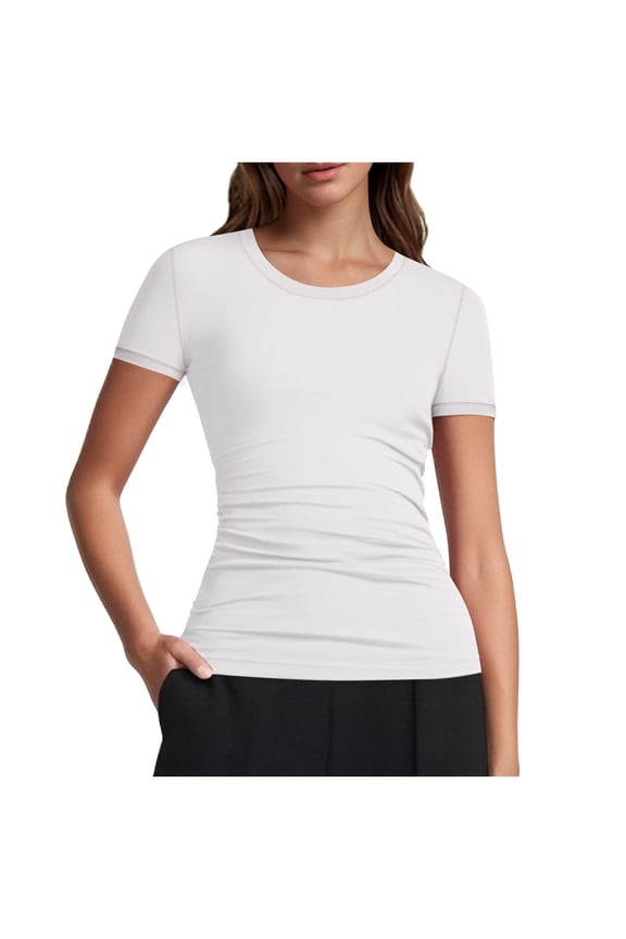 Going Out Tops for Women Slim Fit Short Sleeve T Shirt Underscrub,White,S