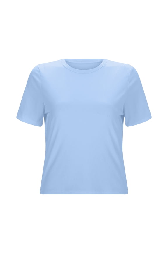 Going Out Tops for Women Tight T Shirt Short Sleeved Crew Neck Slim Cropped Underscrub,Light Blue,M