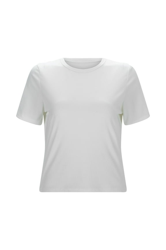 Going Out Tops for Women Tight T Shirt Short Sleeved Crew Neck Slim Cropped Underscrub,White,M