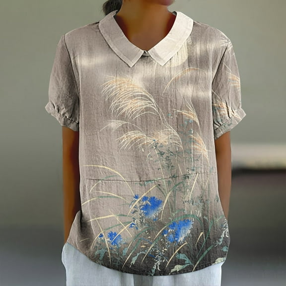 Going Out Tops for Women Viikei Womens Tops Short Sleeve,Women's Ladies Fashion Casual Cropped Short Sleeve Printing Loose Shirt Blouse Top White L