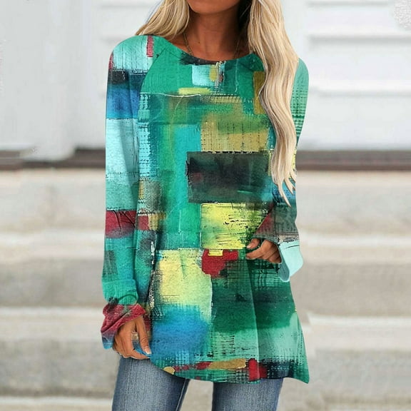 Going Out Tops for Women Viikei Womens Tops Trendy,Women's New Casual Fashion Crew-neck Long-sleeved Pullover Printed Top Red L