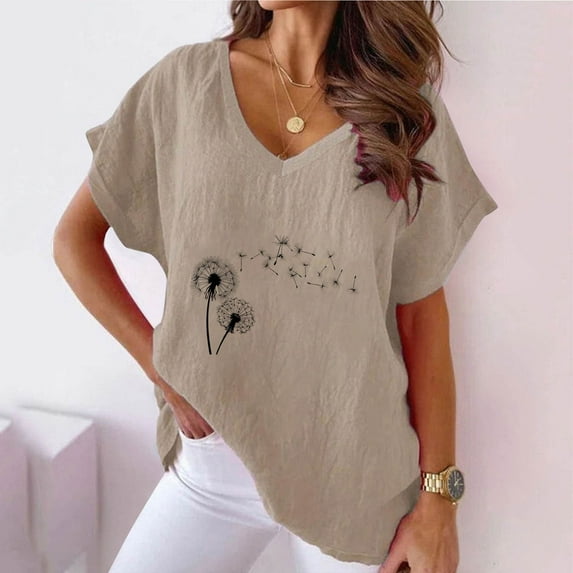 Going Out Tops for Women Viikei Womens tops V Neck T Shirt,Women V-neck Print T-Shirts Fashion Comfortable Female Blouses Khaki S