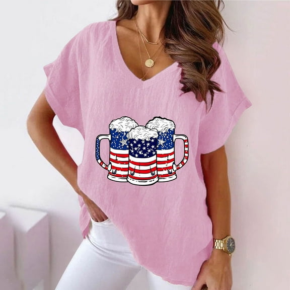 Going Out Tops for Women Viikei Womens tops V Neck,Women V-neck Print T-Shirts Fashion Comfortable Female Blouses Pink L
