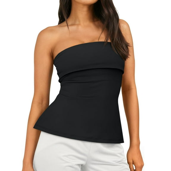 Going Out Tube Tops for Women 2025 Trendy Summer Off Shoulder Backless Cute Work Shirts Vacation Top Y2k Outfits Black S