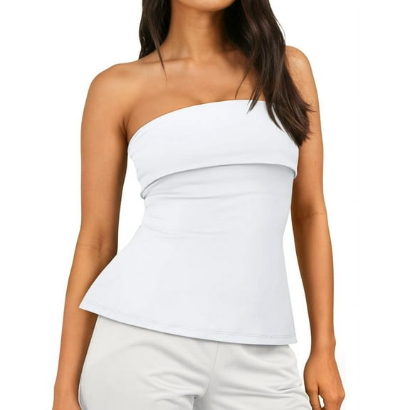 Mawalde Going Out Tube Tops for Women 2025 Trendy Summer Off Shoulder Backless Cute Shirts Vacation  White XL