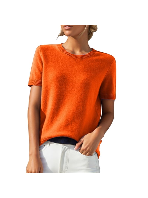 Going Out Tops for Women Jumpers Knit Round Neck Summer Pullover Lightweight Comfort Ladies Tops Cozy Soft Knitwear Loose Basic Tee Shirts Sweater Dressy Casual Ladies Blouses