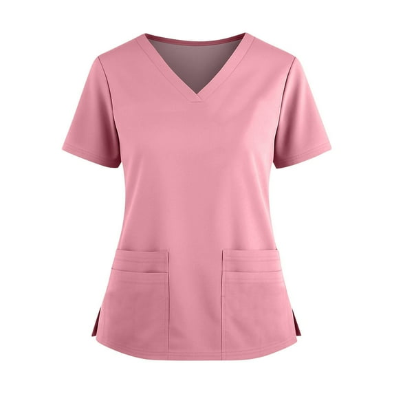Going Out Tops for Women, Summer Comfort Nursing Uniform Healthcare Worker Gift-Shirt V-Neck Short Sleeve Workwear Nurse Top Polyester Split Hem Work Shirt Women 2025 Gift Pink 5Xl