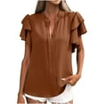 thumbnail image 1 of Going Out Tops for Women Viikei 2025 Womens Summer Short Sleeves Plus Size Tops V-neck Solid Color Womens Clothes Under $5,Women Summer Zipper V-Neck Short Sleeve Print Strapless T-Shirt Tops Blouses, 1 of 6