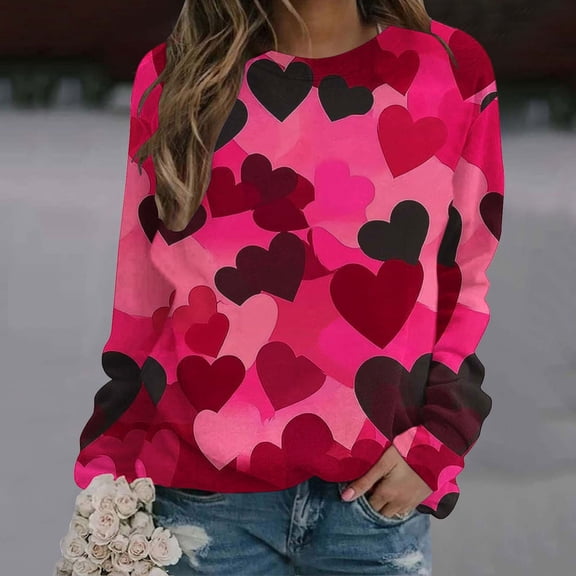 Going Out Tops for Women Viikei Womens Tops Long Sleeve Dressy Casual,Ladies' Loose Casual Printed Long Sleeved Round Neck Hooded Front Shoulder Sweatshirt Red L