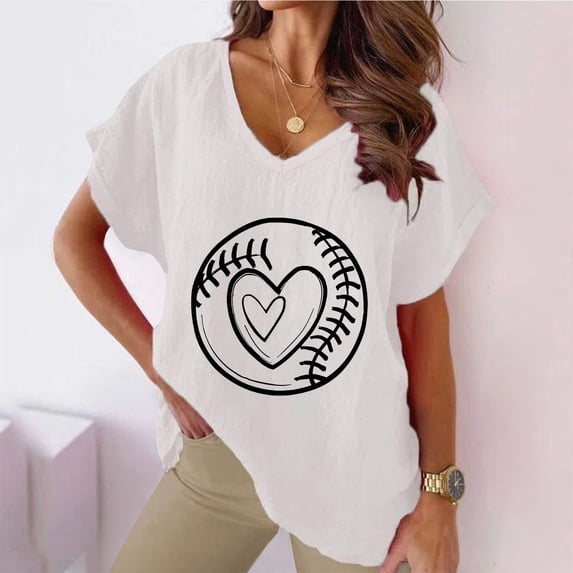 Going Out Tops for Women Viikei Womens Tops Short Sleeve Prints,Plus Size T Shirts for Women,Women V-neck Print T-Shirts Fashion Comfortable Female Blouses White XXXL