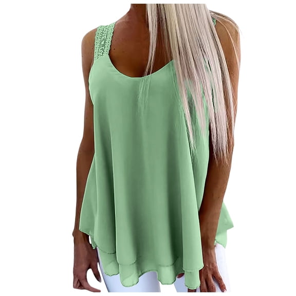 Going Out Tops for Women Women Casual Solid Vest Round Neck Tank Sleeveless Lace Strap Irregular Chiffon Vest plus Size Womens Tops Yoga Top Tie Dance Shirt s Tops under Cardigan