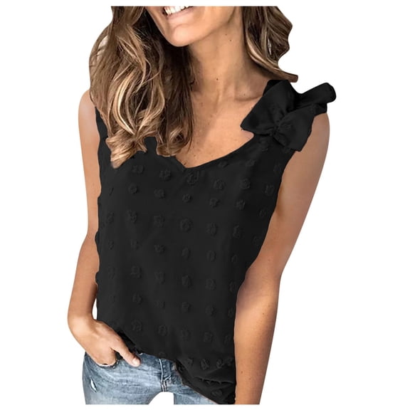 Going Out Tops for Women Womens Casual Solid V-neck Sleeveless Fold Bow Vest T-Shirt Loose Tank Tops Sheer Bodysuit Women Top Apparel Shirt High Neck Top 2x for plus Size 3x Muscle Shirts 2xl Womens