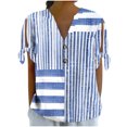 thumbnail image 1 of Going out Tops for Women V Neck Button Floral Printed Tie Shoulder Short Sleeve Blouses Summer Casual Shirts (L, Blue 2), 1 of 7