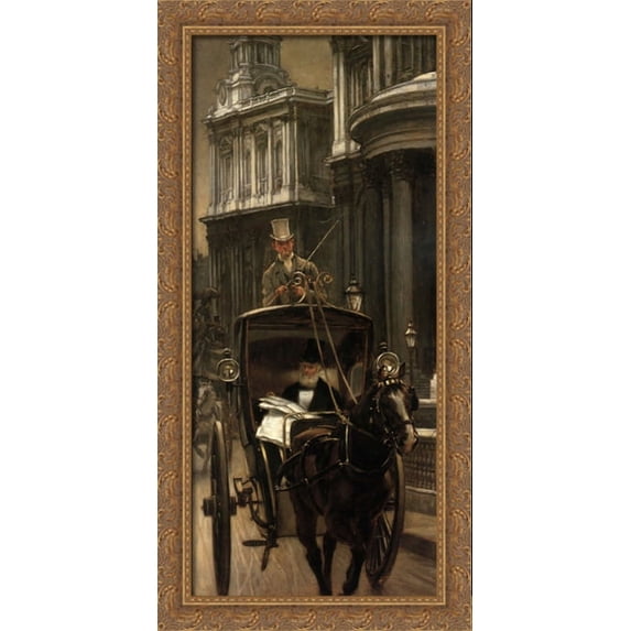 Going to Business 18x40 Large Gold Ornate Wood Framed Canvas Art by James Tissot