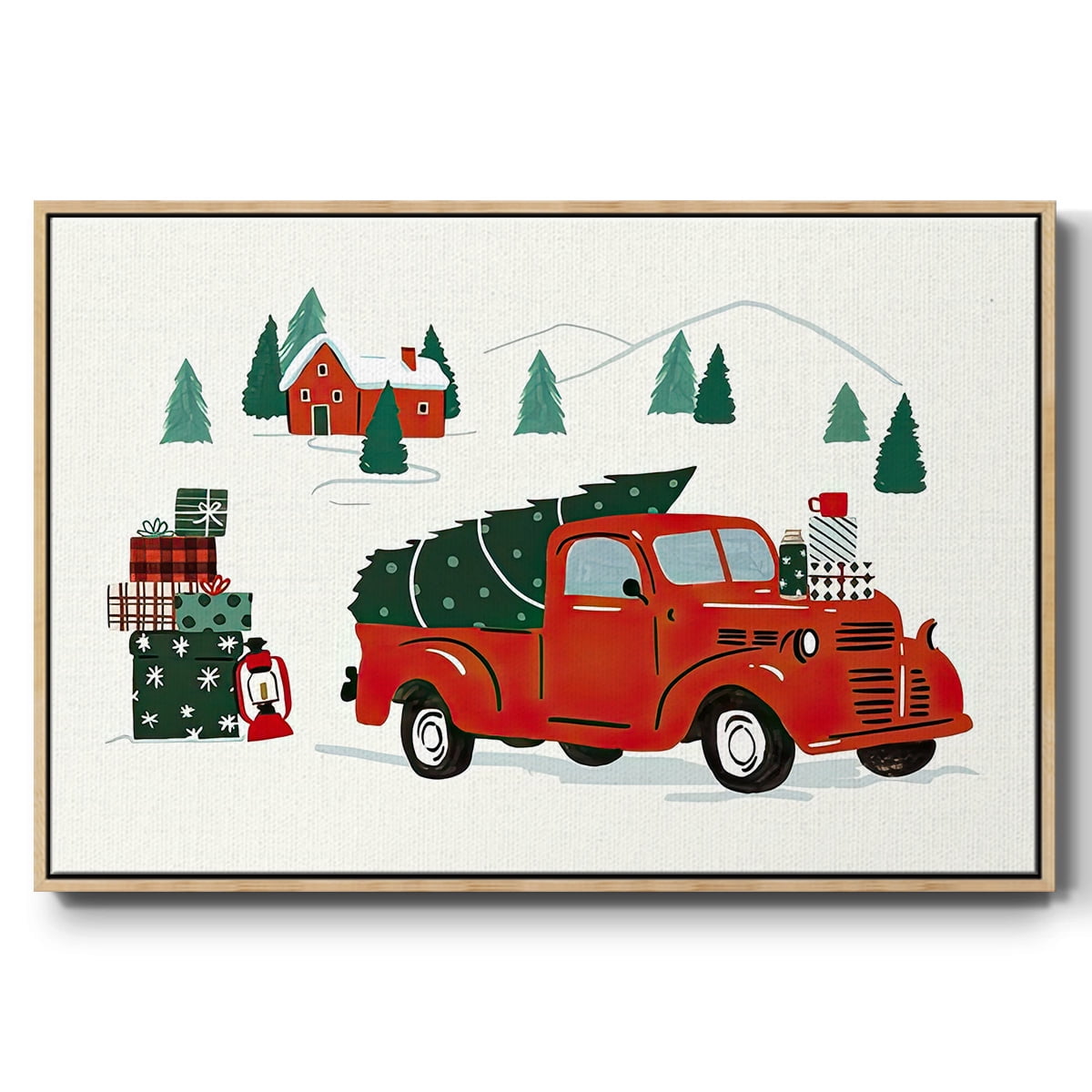 Going to Grandmas Collection A - Framed Gallery Wrapped Holiday Canvas - 17 x 25 - Natural Wood Frame