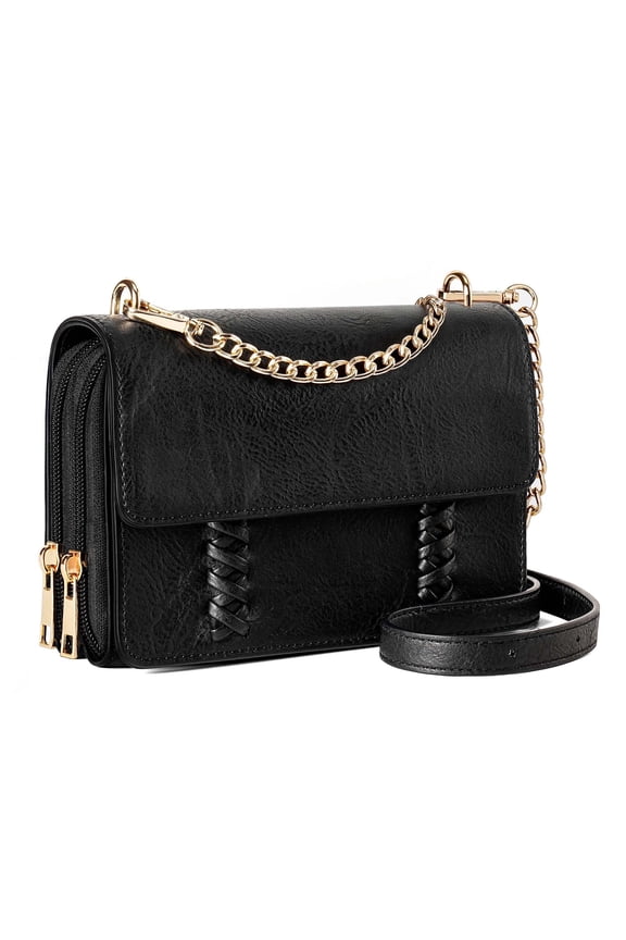 Flap Crossbody Purse for Women Vegan Leather Wallet Small Vintage Shoulder Bag Classic Braided Crossbody Bag with Credit Card Slots, Black Y101