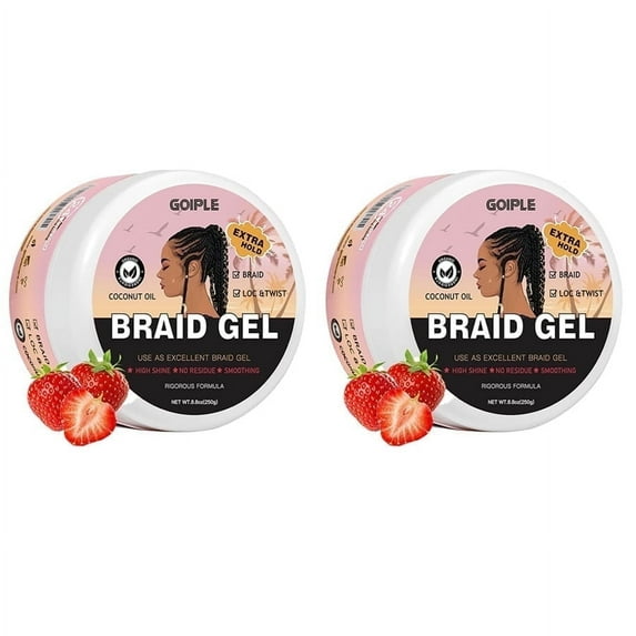 Goiple Extra Hold Braid Twist, Locs Gel, Edge No Flake,High Shine Lock Wax & Edge Control for Tames Frizz & Cornrows Smooths Holding Gel,No Flaking or Drying 8.8Oz (Strawberry Scent 2Pcs)