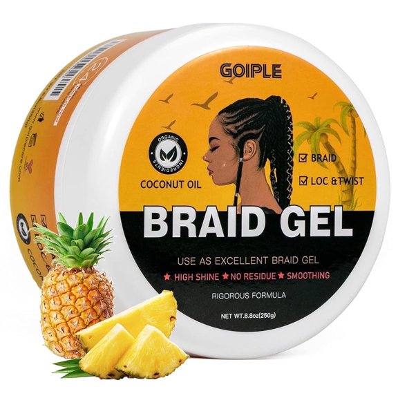 Goiple Extra Hold Braid Gel Good for Twist, Locs, Braids, Edge No Flake,High Shine Lock Wax & Edge Control for Tames Frizz & Cornrows Smooths Holding Gel,No Flaking or Drying 8.8Oz (Pineapple Scent)