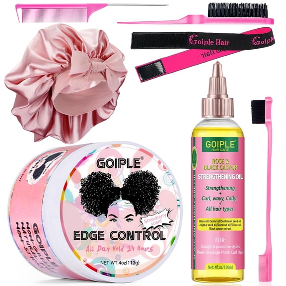 Goiple Edge Control Wax Strong Hold Non-greasy Hair Styling Gel - Edge Wax No Flaking Edge Control for Black Hair Edge Wax Fixer for Women Rose&Black Castor Oil for Hair Growth Edge Brush Hair Braid