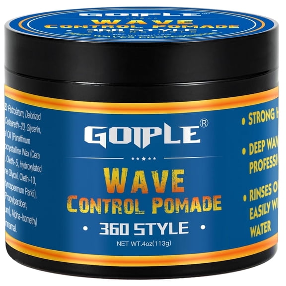 Goiple Natural Wave Pomade for Men Styling Strong Hold, 360 Style Wave Training Hair Cream, Waves Grease Hair Cream for Wave, Moisture, Control and Silky Shine, Wave Pomade for Black Men 4oz