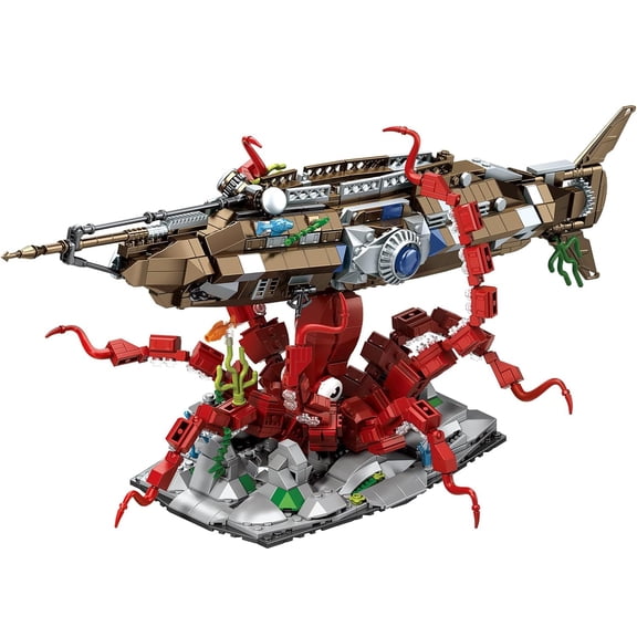 Goirzi 1190Pcs Nautilus Submarine Building Blocks Set Giant Octopus Attack Scene, Collectible Display Toy for Kids and Adults