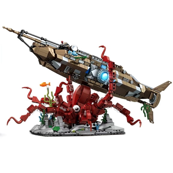 Goirzi 1190Pcs Nautilus Submarine Building Blocks Set  Giant Octopus Attack Scene, Collectible Display Toy for Kids and Adults