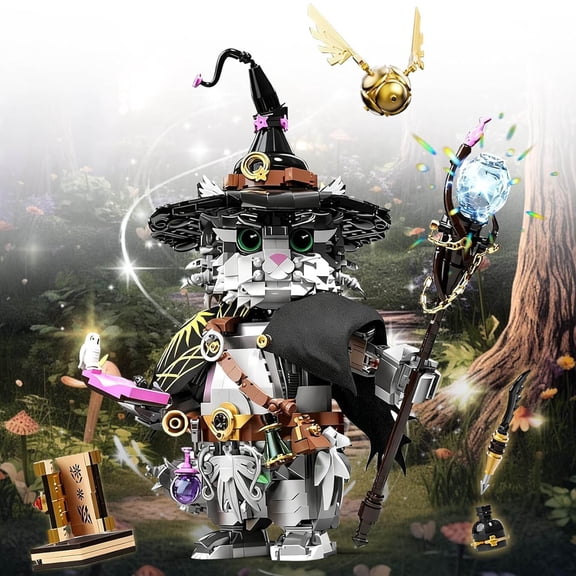 Goirzi 1458Pcs Wizard Cat Building Blocks Set - Magical Animal Model Display Kit, Creative Building Blocks Toys