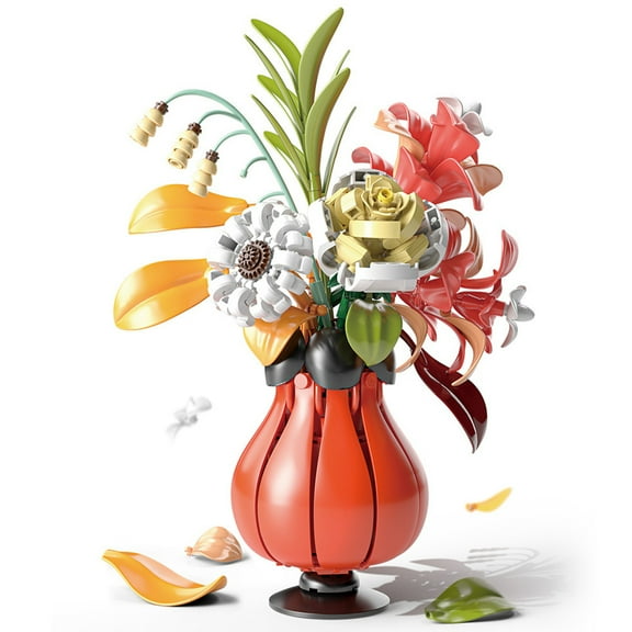 Goirzi 382Pcs Flowers Bouquet Building Blocks Set - Rose Chrysanthemum Artificial Flowers Building Blocks Toys for Kids and Adults