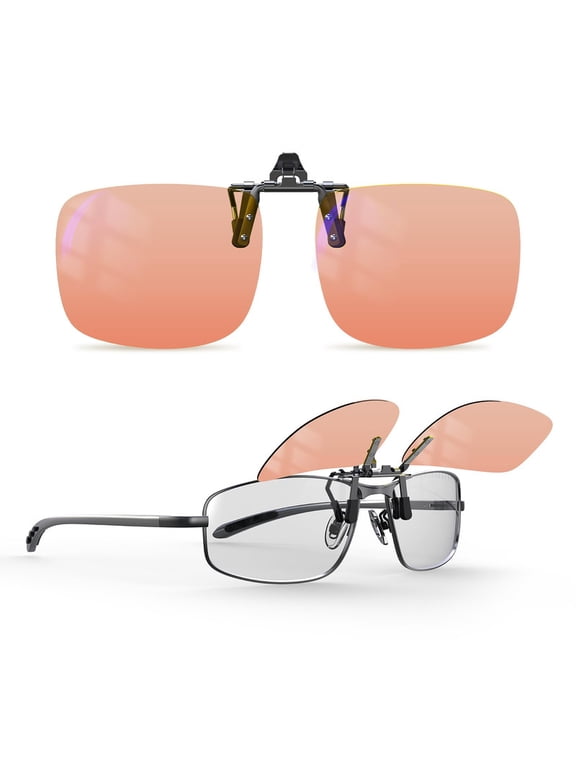 FL-Rose Migraine Clip on Glasses-Rose Clip-on Blue Light Blocking Glasses for Eyes Strain/Light Sensitive/Fluorescent LED Lighting/Computer Screen Glare