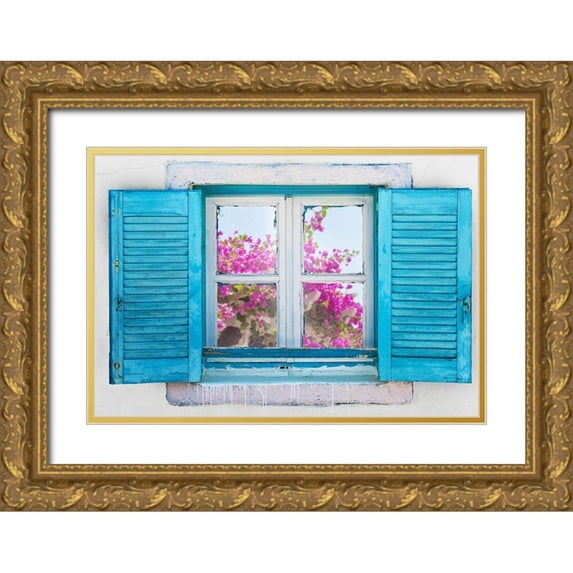 Gojda, Lukas 32x23 Gold Ornate Wood Framed with Double Matting Museum Art Print Titled - Beautiful Greek Window