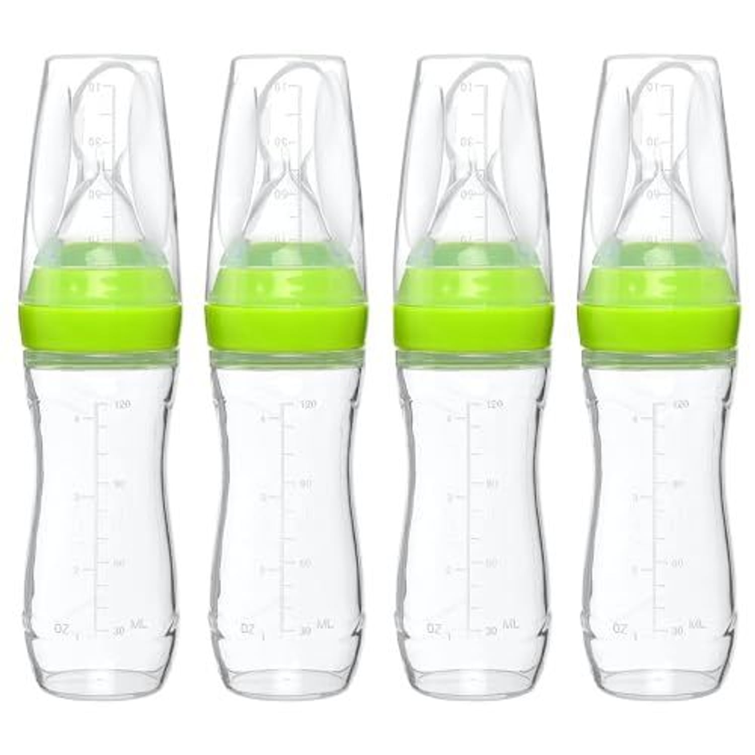 Goji Baby Baby Food Dispensing Spoon Mess-Free Feeding Silicone Baby Food Dispenser for 4+ Months Precise Food-Release Bottle Spoon Feeder Straining Baby Squeeze Spoon (Green, 4 Pack)