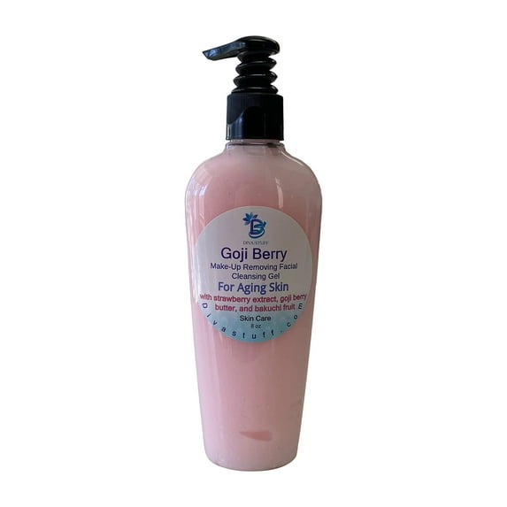 Goji Berry Make Up Removing Facial Cleansing Gel For Aging Skin, with Strawberry Extract, Goji Berry Butter and Bakuchi Fruit Extract, 8oz