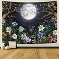 thumbnail image 1 of Gojian Aesthetic Moon Garden Tapestry Wall Hanging, Night Landscape with Colorful Plants Floral Tapestries for Bedroom Home Decor Multi Color, 1 of 6