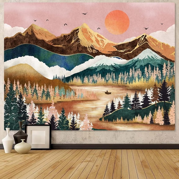 Gojian Black and White Tapestry Starry Night Mountain Tapestries for Bedroom Aesthetic Moon and Stars Tapastry's Wall Hanging Dark Nature Forest Wall Tapestry for Living Room Dorm