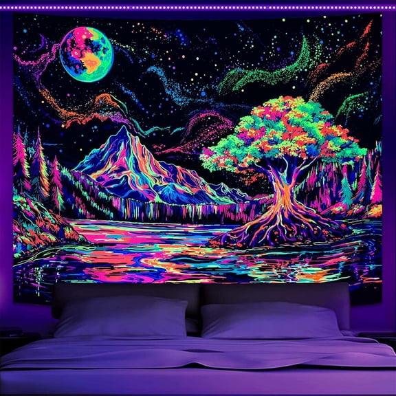 Gojian Black and White Tapestry Starry Night Mountain Tapestries for Bedroom Aesthetic Moon and Stars Tapastry's Wall Hanging Dark Nature Forest Wall Tapestry for Living Room Dorm