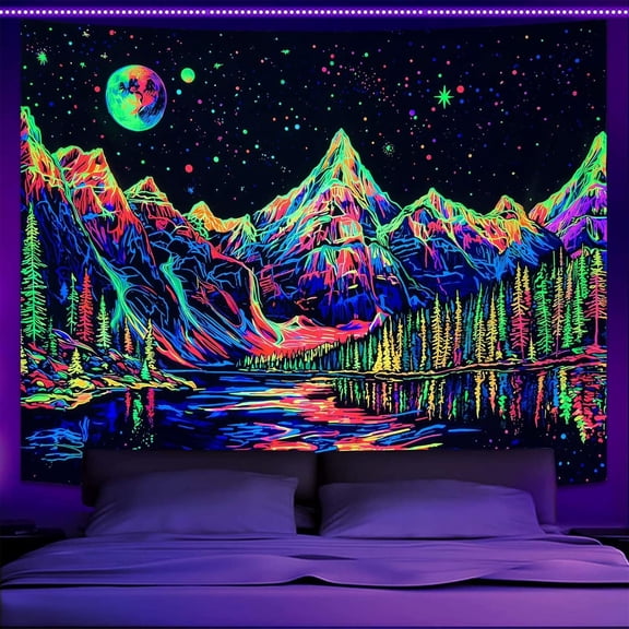 Gojian Black and White Tapestry Starry Night Mountain Tapestries for Bedroom Aesthetic Moon and Stars Tapastry's Wall Hanging Dark Nature Forest Wall Tapestry for Living Room Dorm