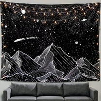 Gojian Black and White Tapestry Starry Night Mountain Tapestries for Bedroom Aesthetic Moon and Stars Tapastry's Wall Hanging Dark Nature Forest Wall Tapestry for Living Room Dorm