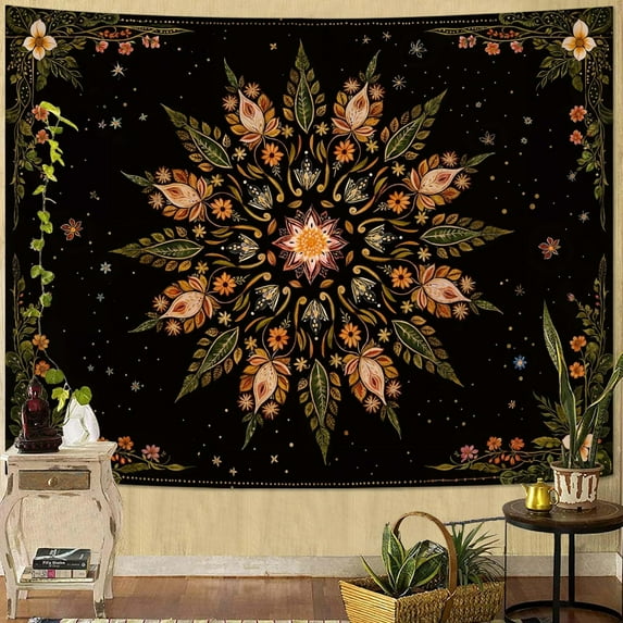 Gojian Boho Floral Mandala Tapestry Wall Hanging Pink Bohemian Flower Medallion Tapestry Aesthetic Watercolor Hippie Indian Small Tapestries for Bedroom Living Room Dorm Decor
