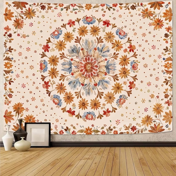 Gojian Boho Floral Mandala Tapestry Wall Hanging Pink Bohemian Flower Medallion Tapestry Aesthetic Watercolor Hippie Indian Small Tapestries for Bedroom Living Room Dorm Decor