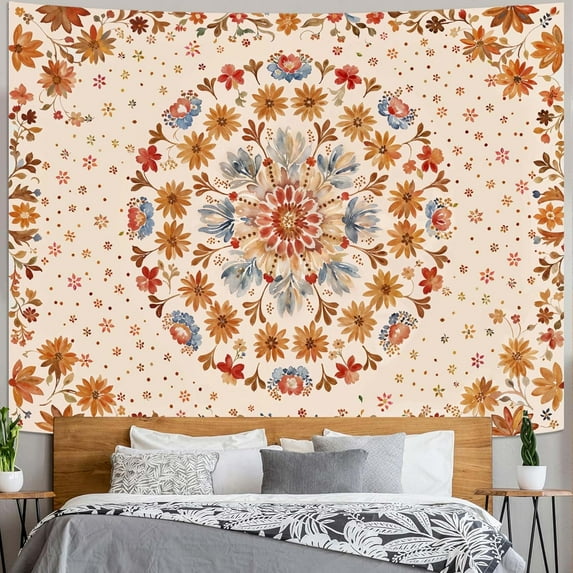 Gojian Boho Floral Mandala Tapestry Wall Hanging Pink Bohemian Flower Medallion Tapestry Aesthetic Watercolor Hippie Indian Small Tapestries for Bedroom Living Room Dorm Decor