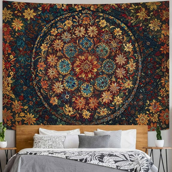 Gojian Boho Floral Mandala Tapestry Wall Hanging Pink Bohemian Flower Medallion Tapestry Aesthetic Watercolor Hippie Indian Small Tapestries for Bedroom Living Room Dorm Decor